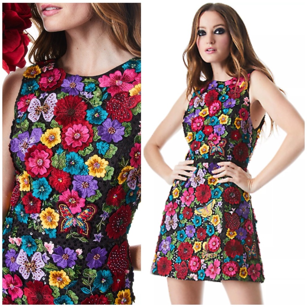 ALICE + OLIVIA Lindsey Embroidered Pouf Dress